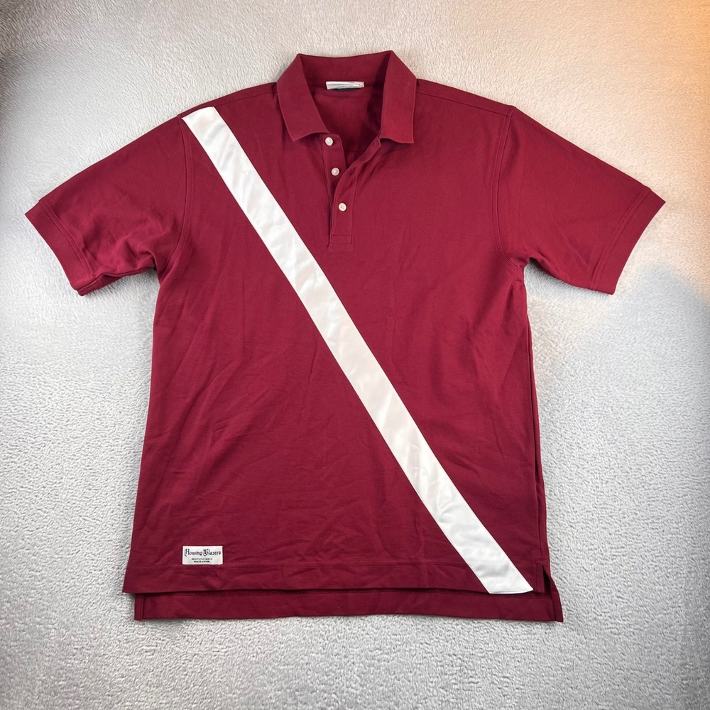 Rowing Blazers Mens Pima Cotton Sash Polo Shirt Burgundy Red White Large